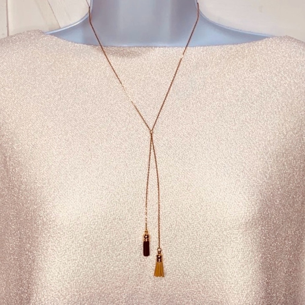 Anthropologie Shiraleah Aerin Necklacece Bohemian Dangle Fringe Gold Tone New